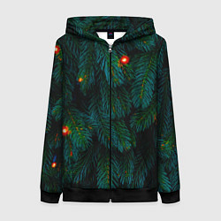 Толстовка на молнии женская Еловые ветви, цвет: 3D-черный