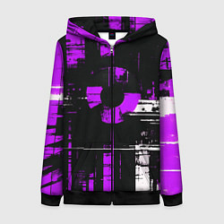 Толстовка на молнии женская Фиолетово-белый гранж на чёрном фоне, цвет: 3D-черный