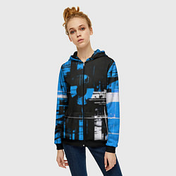 Толстовка на молнии женская Сине-белый гранж на чёрном фоне, цвет: 3D-черный — фото 2