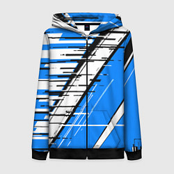 Женская толстовка на молнии Чёрно-белые глитч полосы на синем фоне