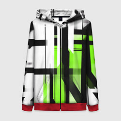 Толстовка на молнии женская Чёрно-зелёные вертикальные и горизонтальные полосы, цвет: 3D-красный