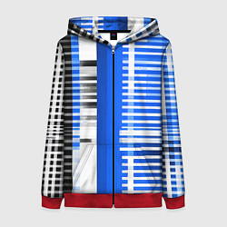 Толстовка на молнии женская White stripes on a black and blue background, цвет: 3D-красный
