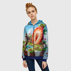Толстовка на молнии женская Клубничная планета - нейроарт фантазия, цвет: 3D-синий — фото 2