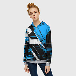 Толстовка на молнии женская Diagonal black and white stripes on a blue backgro, цвет: 3D-меланж — фото 2