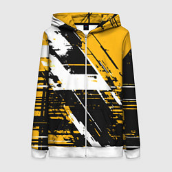 Толстовка на молнии женская Diagonal black and white stripes on a yellow backg, цвет: 3D-белый