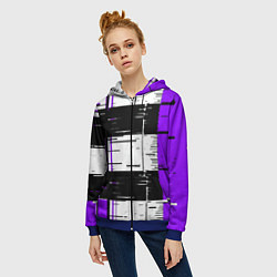 Толстовка на молнии женская Чёрные и фиолетовые полосы на белом фоне, цвет: 3D-синий — фото 2