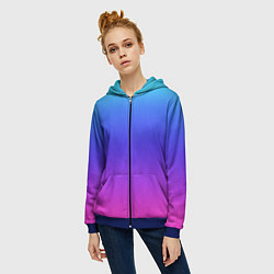 Толстовка на молнии женская Градиент закат сине-розовый, цвет: 3D-синий — фото 2