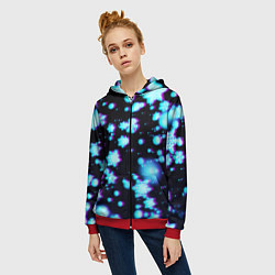 Толстовка на молнии женская Неоновые снежинки глитч, цвет: 3D-красный — фото 2