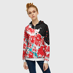 Толстовка на молнии женская Сине красная абстракция на чёрном фоне, цвет: 3D-белый — фото 2