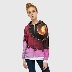 Толстовка на молнии женская Фрактал узор розовый, цвет: 3D-белый — фото 2