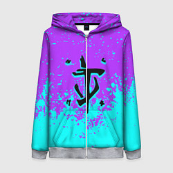 Женская толстовка на молнии Doom краски неон лого