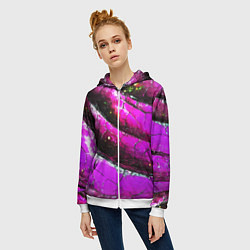 Толстовка на молнии женская Розовая волнистая абстракция, цвет: 3D-белый — фото 2