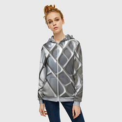 Толстовка на молнии женская Полированный металл серебряный, цвет: 3D-меланж — фото 2