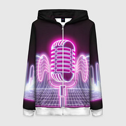 Толстовка на молнии женская Розовый неоновый микрофон, цвет: 3D-белый