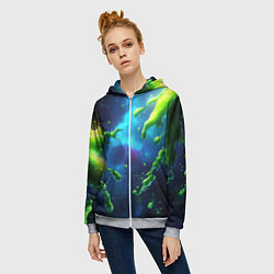 Толстовка на молнии женская Зеленые брызги, цвет: 3D-меланж — фото 2