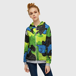 Толстовка на молнии женская Зелено-синий абстрактный камуфляж, цвет: 3D-меланж — фото 2