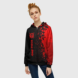 Толстовка на молнии женская One Piece - red gradient по-вертикали, цвет: 3D-черный — фото 2