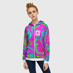 Толстовка на молнии женская Abstract floral pattern - aloha, цвет: 3D-белый — фото 2