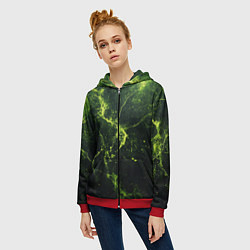 Толстовка на молнии женская Зеленые волокна - текстура, цвет: 3D-красный — фото 2