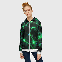 Толстовка на молнии женская Зеленый нейроны, цвет: 3D-белый — фото 2