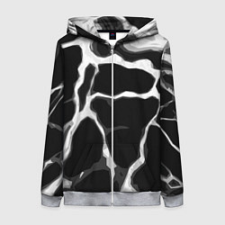 Женская толстовка на молнии Белые абстрактные полосы на чёрном фоне