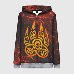 Толстовка на молнии женская Символ волчья лапа в огненной стихии, цвет: 3D-меланж