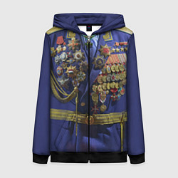 Толстовка на молнии женская Парадный китель генерала с медалями, цвет: 3D-черный