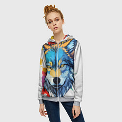 Толстовка на молнии женская Волк яркий арт, цвет: 3D-меланж — фото 2