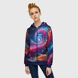 Толстовка на молнии женская Неоновая галактическая спираль - нейроарт, цвет: 3D-синий — фото 2
