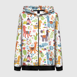 Толстовка на молнии женская Ламы паттерн, цвет: 3D-черный