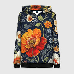 Женская толстовка на молнии Маки и пионы старинный паттерн