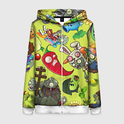 Толстовка на молнии женская Растения против зомби с героями, цвет: 3D-белый