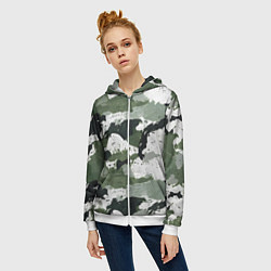 Толстовка на молнии женская Зеленый фактурный камуфляж, цвет: 3D-белый — фото 2