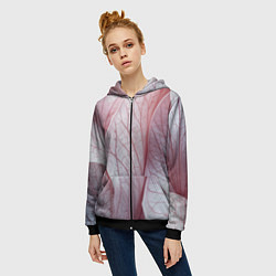 Толстовка на молнии женская Розовые листья, цвет: 3D-черный — фото 2