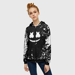 Толстовка на молнии женская Marshmello брызги красок, цвет: 3D-черный — фото 2