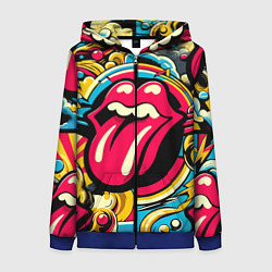 Толстовка на молнии женская Rolling Stones logo - pop art pattern, цвет: 3D-синий