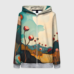 Женская толстовка на молнии Сюрреалистичный пейзаж с цветами