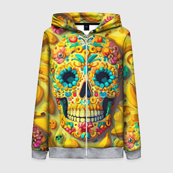 Женская толстовка на молнии Красочный летний паттерн с черепом - нейроарт