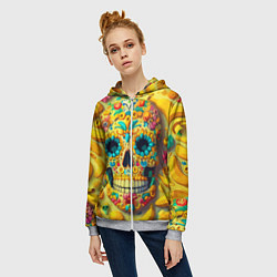 Толстовка на молнии женская Красочный летний паттерн с черепом - нейроарт, цвет: 3D-меланж — фото 2