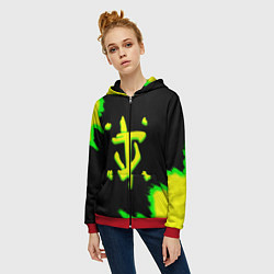 Толстовка на молнии женская Doom огненное лого краски, цвет: 3D-красный — фото 2