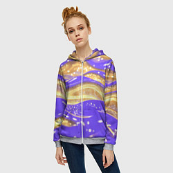Толстовка на молнии женская Фиолетово-золотая жидкая текстура, цвет: 3D-меланж — фото 2