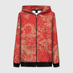 Женская толстовка на молнии Золотые драконы на красном