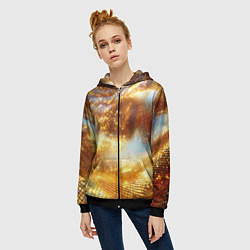 Толстовка на молнии женская Блестящая золотая текстура, цвет: 3D-черный — фото 2