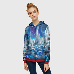 Толстовка на молнии женская Космический фантастический пейзаж, цвет: 3D-красный — фото 2