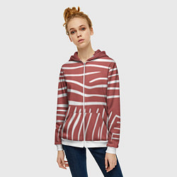 Толстовка на молнии женская Полоски красной зебры, цвет: 3D-белый — фото 2
