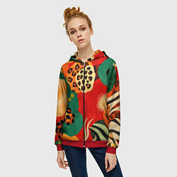 Толстовка на молнии женская Анималистичный африканский паттерн, цвет: 3D-красный — фото 2