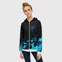Толстовка на молнии женская Monster energy голубые краски, цвет: 3D-белый — фото 2