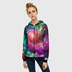Толстовка на молнии женская Космическая неоновая фантазия - нейроарт, цвет: 3D-черный — фото 2