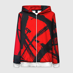 Толстовка на молнии женская Черная абстракция на красном, цвет: 3D-белый