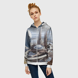 Толстовка на молнии женская Инопланетный город, цвет: 3D-белый — фото 2